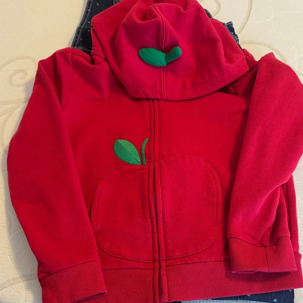 Kids Denim Overalls and zip hoodie with Red Apple Design sz 6/7 euc - Picture 5 of 5